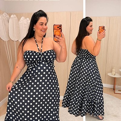 Vestido Multi Formas Preto Poá Plus Size