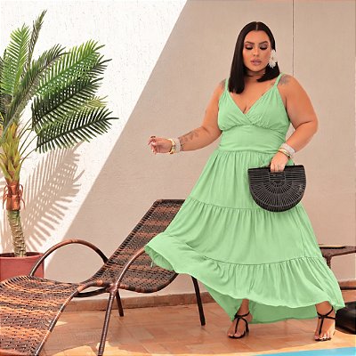 Vestido Alça Farm Verde Lima Plus Size