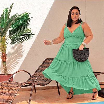 Vestido Alça Farm Verde Escuro Plus Size