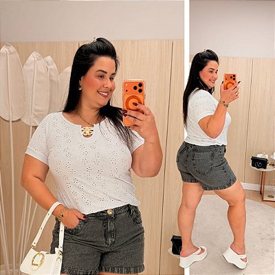 Blusa Manga Laise Branca Plus Size
