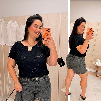 Blusa Manga Laise Preta Plus Size