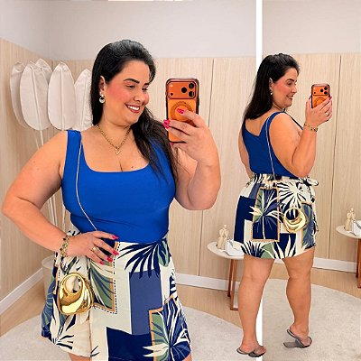 Blusa Regata Suplex Mariana Azul Plus Size