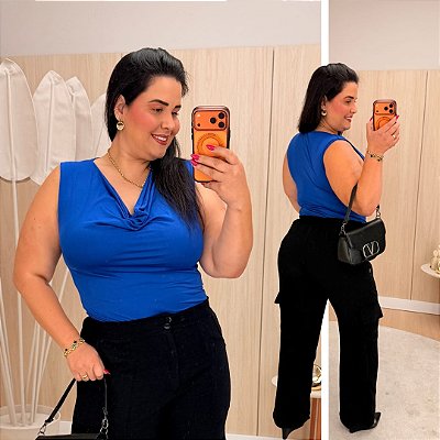 Blusa Gola Boba Jasmine Azul Plus Size
