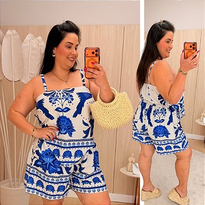 Conjunto Antonela Estampado Azul Plus Size