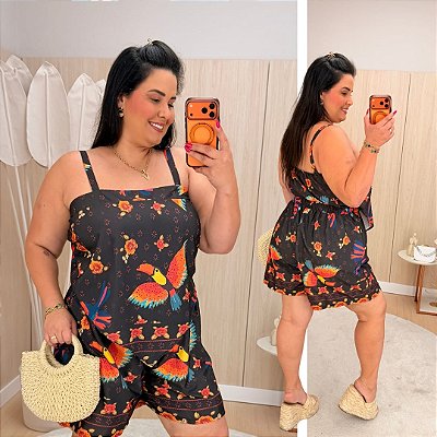 Conjunto Antonela Preto Estampado Plus Size