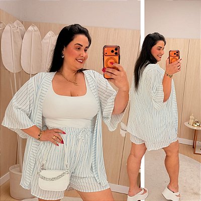 Conjunto Kimono Roberta Listra Plus Size