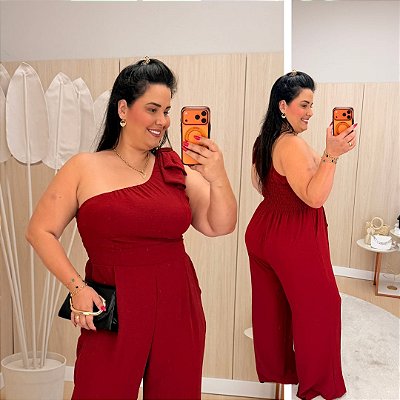 Macacão Nula Elis Vermelho Plus Size