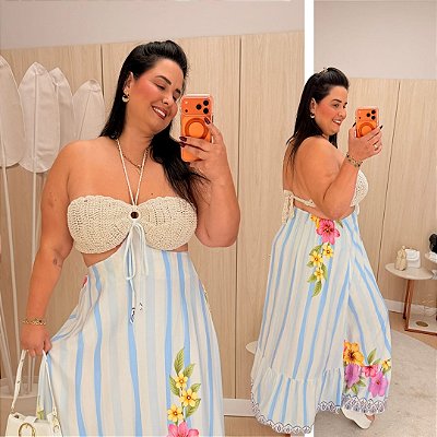Vestido Capri Estampa Listra Azul Plus Size