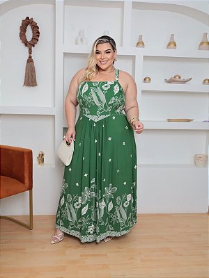 Vestido Celeste Verde Estampado Plus Size