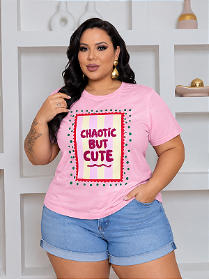 T shirt Estampa Chaotic Rosa Plus Size