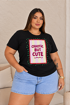 T shirt Estampa Chaotic Preta Plus Size