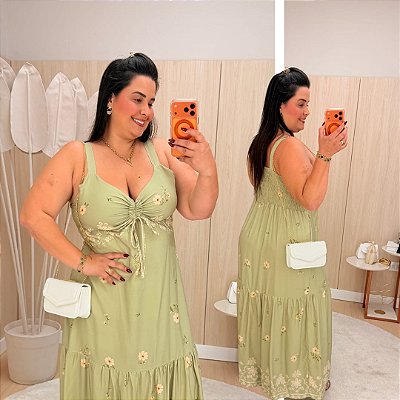Vestido Longo Sabrina Verde Floral Plus Size