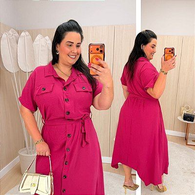 Chemise Botões Emily Fúcsia Plus Size