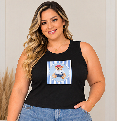 Regata Preta Estampa Urso Plus Size