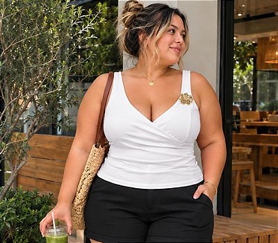 Blusa Alça Flor Lilian Branca Plus Size