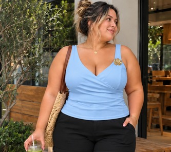 Blusa Alça Flor Lilian Azul BB Plus Size