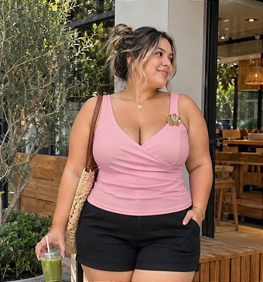 Blusa Alça Flor Lilian Rosa BB Plus Size