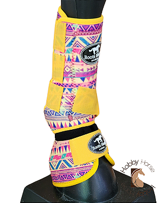 Conjunto de caneleiras dianteiras e cloches estampa amarelo boho Boots Horse