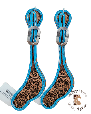 Correia de espora bordada costura azul turquesa