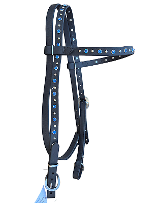 Cabeçada de silicone testeira com afogador com pedraria azul
