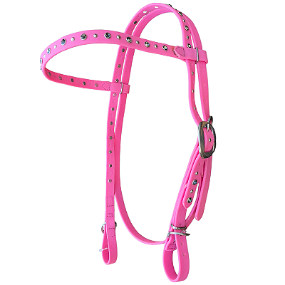 Cabeçada testeira de silicone com strass rosa bebê