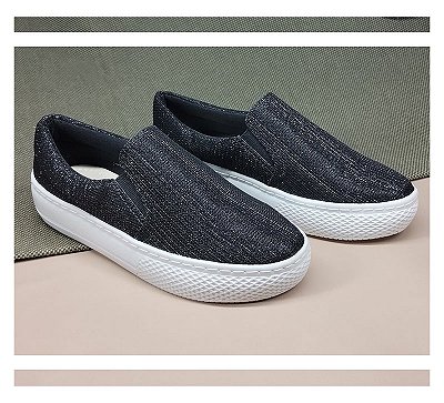 SLIP ON GLITTER PRETO SOLADO ALTO