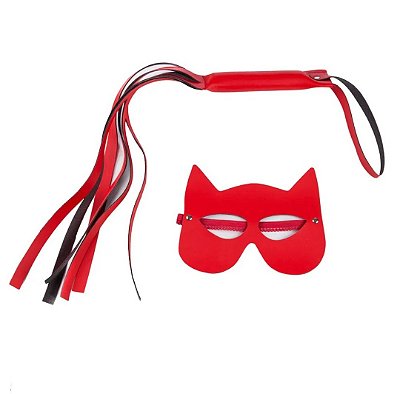 Kit Chicote Reforçado 40cm E Máscara Mulher Gato Brasil Fetiche