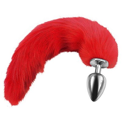 Plug Anal Aço Cauda de Raposa Pequeno vermelho 40cm