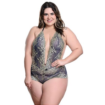 Body Invertido Renda Bicolor Plus Size Hot Love