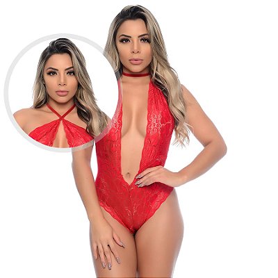 Body Invertido com Renda Floral Hot Love