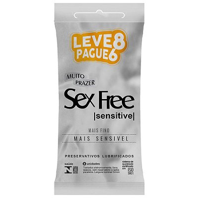 Preservativos Lubrificados Sensitive Mais Fino Leve 8 Pague 6 Sex Free