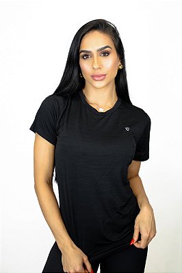 Camiseta Fitness Manga Curta Feminino ROMA Básica Preto