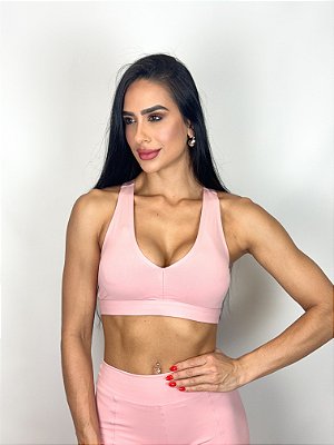 Top Fitness Médio Impacto Emana Feminino ROMA Básico Rosa Claro
