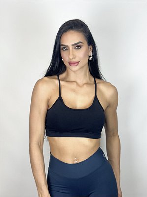 Top Fitness Médio Impacto Feminino ROMA Nadador Curto Preto