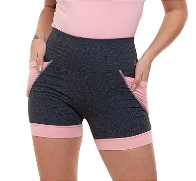 Shorts Fitness Curto Feminino ROMA Bicolor Cinza/Rosa