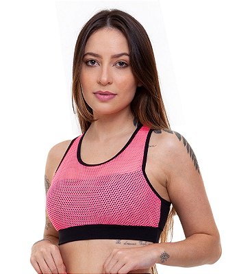 Top Fitness Médio Impacto Feminino ROMA Tela sobreposta  Preto/Pink