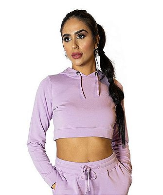 Cropped Moletinho de Manga Longa e Capuz Feminino Roma Lilas