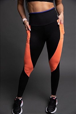 Legging Action com bolso lateral - Compress - Recorte Laranja