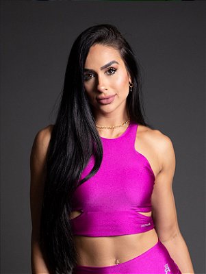 Top Cropped Fitness com recorte nas costas ROMA sem bojo - Fucsia