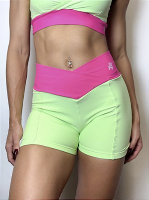 Shorts Curto Lime Roma - Verde/Pink