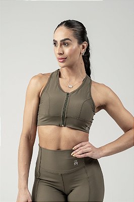 Top com Ziper Flow - Verde Militar