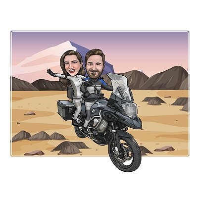 Caricatura de Casal em Moto
