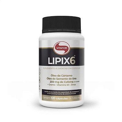 Lipix 6 Cártamo Semente de Uva Cafeína 200mg 120caps Vitafor - Sem Sabor