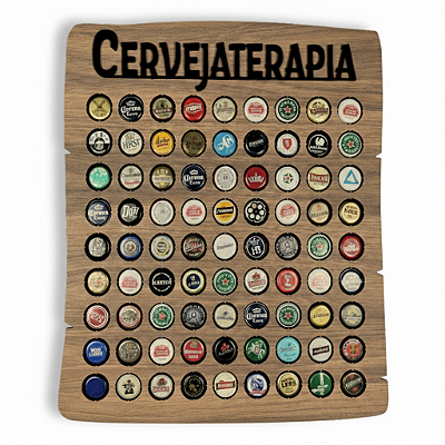 Quadro Porta Tampinhas Cervejaterapia - Linha Rustic -80 Tampinhas