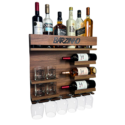 Barzinho com Adega e porta copos Cor Imbuia 54x51