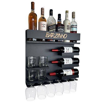 Barzinho com Adega e porta copos Cor Preto 54x51