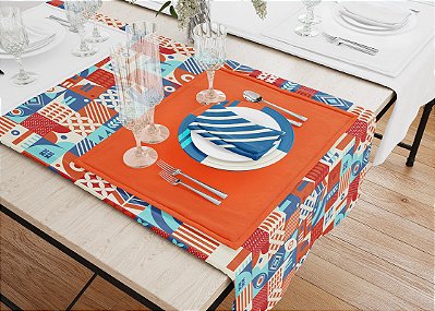 Conjunto Mesa Posta Laranja Abstrato