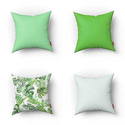 Conjunto de 4 Almofadas Decorativas Verde Folhas
