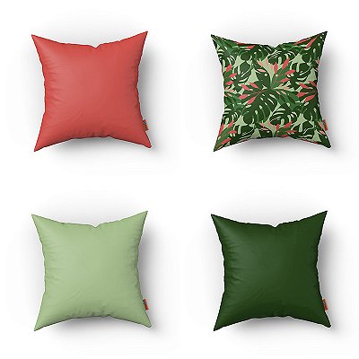 Conjunto de 4 Almofadas Decorativas Verde Floral