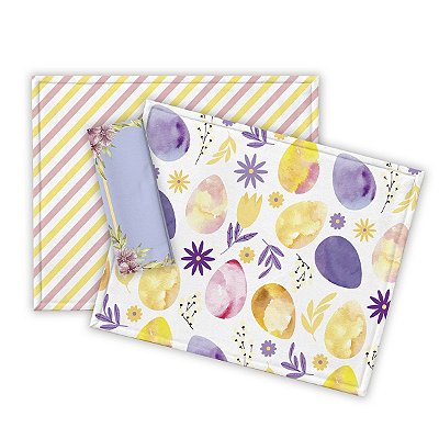 Jogo Americano Mesa Posta Com Guardanapo Páscoa Amarelo e Lilas